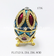China Enamel Faberge Easter Egg Jewelry Box Metal Enameled Painted Easter Egg Jewelry Trinket Box Organizer Home Decoration supplier