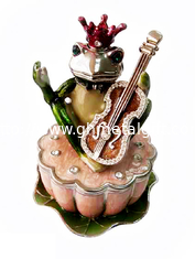 China Violin Frog Trinket Box Music Jeweled Box Pewter Frog Jewelry Box Green Frog Trinket Box   Frog Trinket Box Jeweled Box supplier
