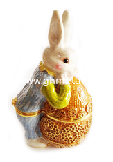 China Rabbit Bejeweled Trinket Box Pewter Rabbit Jewelry Box Hinged Jewelry Box Easter Rabbit Jewelry Trinket BoxGift supplier