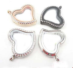 China Heart Floating Charms Locket Pendant with Crystals 316L Stainless Steel supplier