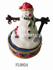 China Christmas Snowman Girl Metal Jeweled Trinket Box supplier