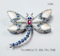 China Trinket jewelry box, dargonfly diamond decoration pink pewter jewelry box supplier