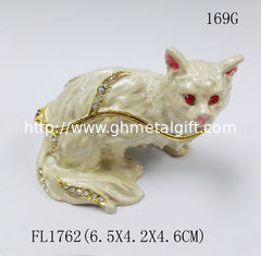 China Fashion Pink Cat trinket boxes with crystal Rhinestone metal cat craft Jewelery Boxes decoration lady gift supplier