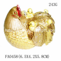 China Fashion wholesale hen jewelry box  metal pewter hen trinket box supplier